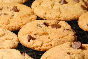 Our chocolate chip cookies on the cooking rack